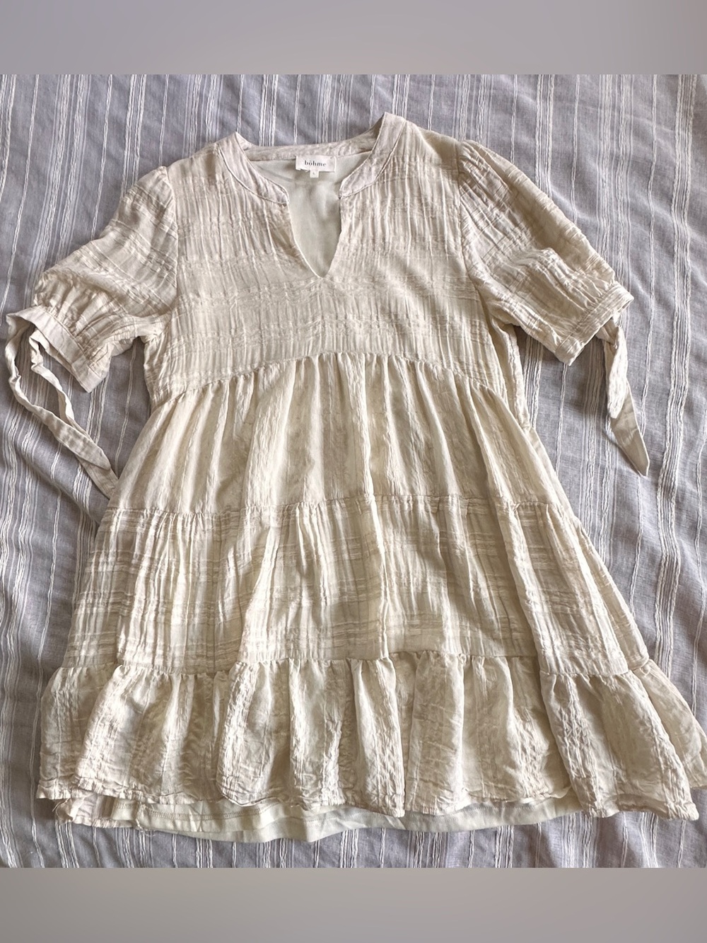 BOHME Bohemian Babydoll Tiered Mini Dress | Cream Women’s L